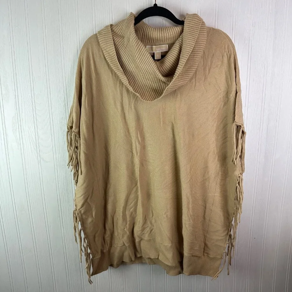 Michael Kors Tan Cowl Neck Fringe Sweater‎ Size XL